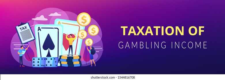 Poker player, lucky casino winner flat vector character. Gambling income, taxation of gambling income, legal wagers operations concept. Header or footer banner template with copy space.