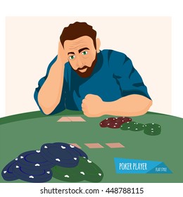 Poker player. Vector illustration. Flat style. 