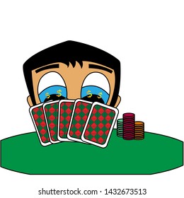 Poker player wins money. Isolated stock vector illustration