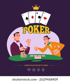 Poker players. casino poster template with gambling players