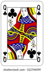 Poker playing card Queen club