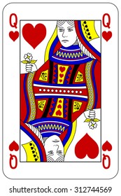 Poker playing card Queen heart