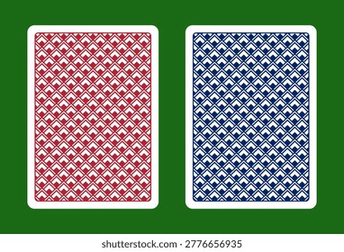 poker playing card reverse side, red blue backside geometric pattern covers