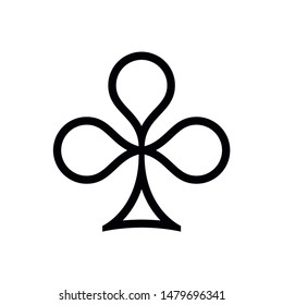 Poker playing card suit clover outline shape single icon. Clubs suit deck of playing cards used for ace in Las Vegas royal casino. Single icon illustration isolated on white. Drawing pic for tattoo.