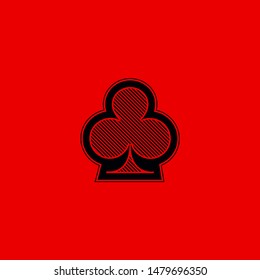 Poker playing card suit clover outline shape single icon. Clubs suit deck of playing cards used for ace in Las Vegas royal casino. Single icon illustration isolated on red. Drawing pic for tattoo.