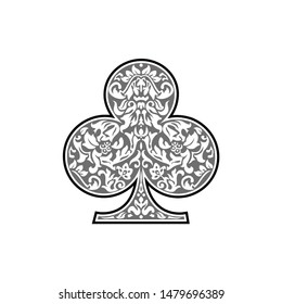 Poker playing card suit clover design shape single icon  Clubs suit deck playing cards used for ace in Las Vegas royal casino  Single icon pattern isolated white  Ornament drawing pic for tattoo