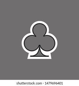 Poker playing card suit clover outline shape single icon. Clubs suit deck of playing cards used for ace in Las Vegas royal casino. Single icon illustration isolated on gray. Drawing pic for tattoo.