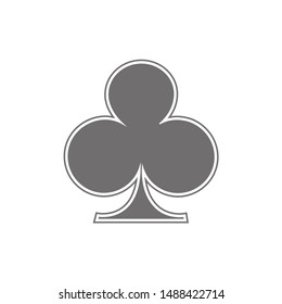 Poker playing card suit clover outline shape single icon. Clubs suit deck of playing cards used for ace in Las Vegas royal casino. Single icon illustration isolated on white. Drawing pic for tattoo.