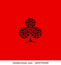 Poker playing card suit clover design shape single icon  Clubs suit deck playing cards used for ace in Las Vegas royal casino  Single icon pattern isolated red  Ornament drawing pic for tattoo