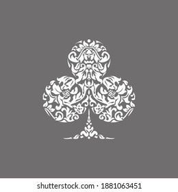 Poker playing card suit clover design shape single icon  Clubs suit deck playing cards used for ace in Las Vegas royal casino  Single icon pattern isolated gray  Ornament drawing pic for tattoo