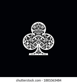 Poker playing card suit clover design shape single icon  Clubs suit deck playing cards used for ace in Las Vegas royal casino  Single icon pattern isolated black  Ornament drawing pic for tattoo