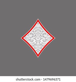 Poker playing card suit Diamonds design shape single icon. Diamonds suit of playing card used for ace in Las Vegas royal casino. Single icon pattern isolated on gray. Ornament drawing pic for tattoo