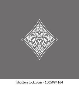 Poker playing card suit Diamonds design shape single icon. Diamonds suit of playing card used for ace in Las Vegas royal casino. Single icon pattern isolated on gray. Ornament drawing pic for tattoo