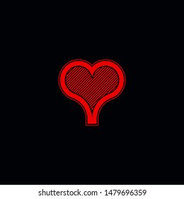 Poker playing card suit Hearts outline shape single icon. Hearts suit deck of playing cards used for ace in Las Vegas royal casino. Single icon illustration isolated on black. Drawing pic for tattoo.