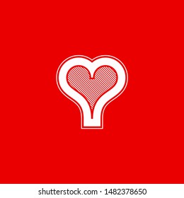 Poker playing card suit Hearts outline shape single icon. Hearts suit deck of playing cards used for ace in Las Vegas royal casino. Single icon illustration isolated on red. Drawing pic for tattoo.