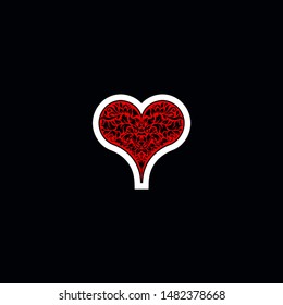 Poker playing card suit Hearts design shape single icon. Hearts suit deck of playing card used for ace in Las Vegas royal casino. Single icon pattern isolated on black. Ornament drawing pic for tattoo