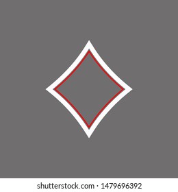 Poker playing card suit red Diamonds outline shape single icon. Diamonds suit deck of playing cards used for ace in Las Vegas casino. Single icon illustration isolated on gray. Drawing pic for tattoo