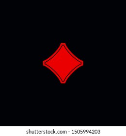 Poker playing card suit red Diamonds outline shape single icon. Diamonds suit deck of playing cards used for ace in Las Vegas casino. Single icon illustration isolated on black. Drawing pic for tattoo