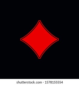 Poker playing card suit red Diamonds outline shape single icon. Diamonds suit deck of playing cards used for ace in Las Vegas casino. Single icon illustration isolated on black. Drawing pic for tattoo