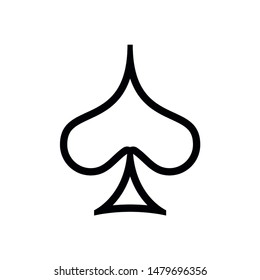 Poker playing card suit Spades outline shape single icon. Spades suit deck of playing cards used for ace in Las Vegas royal casino. Single icon illustration isolated on white. Drawing pic for tattoo.