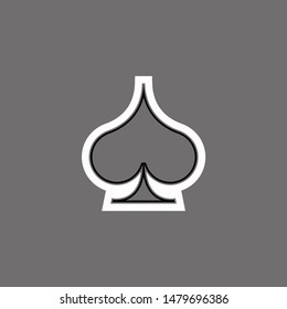 Poker playing card suit Spades outline shape single icon. Spades suit deck of playing cards used for ace in Las Vegas royal casino. Single icon illustration isolated on gray. Drawing pic for tattoo.