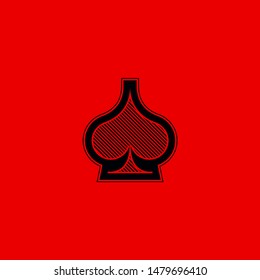 Poker playing card suit Spades outline shape single icon. Spades suit deck of playing cards used for ace in Las Vegas royal casino. Single icon illustration isolated on red. Drawing pic for tattoo.