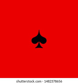 Poker playing card suit Spades outline shape single icon. Spades suit deck of playing cards used for ace in Las Vegas royal casino. Single icon illustration isolated on red. Drawing pic for tattoo.