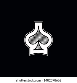 Poker playing card suit Spades outline shape single icon. Spades suit deck of playing cards used for ace in Las Vegas royal casino. Single icon illustration isolated on black. Drawing pic for tattoo.