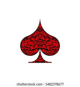 Poker playing card suit Spades design shape single icon. Spades suit deck of playing card used for ace in Las Vegas royal casino. Single icon pattern isolated on white. Ornament drawing pic for tattoo