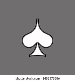 Poker playing card suit Spades outline shape single icon. Spades suit deck of playing cards used for ace in Las Vegas royal casino. Single icon illustration isolated on gray. Drawing pic for tattoo.