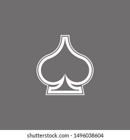 Poker playing card suit Spades outline shape single icon. Spades suit deck of playing cards used for ace in Las Vegas royal casino. Single icon illustration isolated on gray. Drawing pic for tattoo.