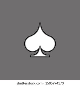 Poker playing card suit Spades outline shape single icon. Spades suit deck of playing cards used for ace in Las Vegas royal casino. Single icon illustration isolated on gray. Drawing pic for tattoo.