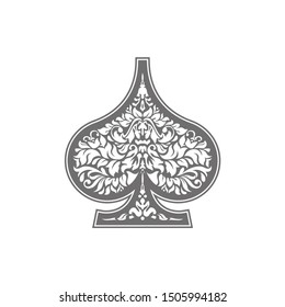 Poker playing card suit Spades design shape single icon. Spades suit deck of playing card used for ace in Las Vegas royal casino. Single icon pattern isolated on white. Ornament drawing pic for tattoo