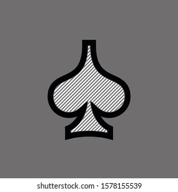 Poker playing card suit Spades outline shape single icon. Spades suit deck of playing cards used for ace in Las Vegas royal casino. Single icon illustration isolated on gray. Drawing pic for tattoo.