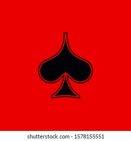 Poker playing card suit Spades outline shape single icon. Spades suit deck of playing cards used for ace in Las Vegas royal casino. Single icon illustration isolated on red. Drawing pic for tattoo.