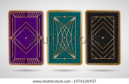 Poker playing cards back side design - black, turquoise, violet and golden colored