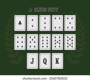 Poker Playing Cards Club Suit Set vector illustration