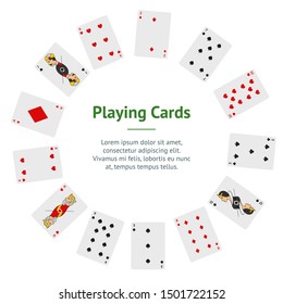 Poker Playing Cards Full Deck Banner Card Circle Symbol of Gambling in Casino. Vector illustration of Game Set