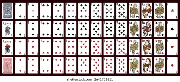 Poker playing cards, full deck - Classic playing cards - Poker set with isolated cards