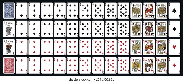 Poker playing cards, full deck - Classic playing cards - Poker set with isolated cards