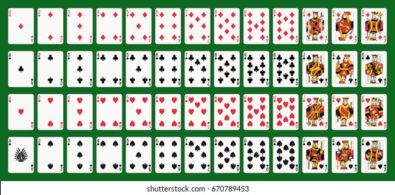 Póquer jugando a las cartas, con una baraja completa. Fondo verde en una capa independiente