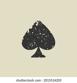 Poker playing cards grunge symbol  Scratched Spades. Playing card deck, suit icon isolated on white. Casino, game, party symbol. Luck, mystery sign.