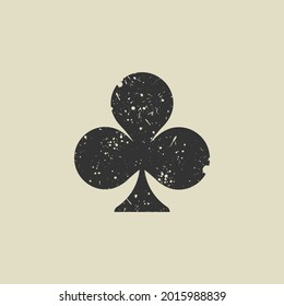 Poker playing cards grunge symbol Clubs. Scratched Playing card deck, suit icon isolated on white. Casino, game, party symbol.