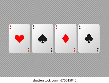 Poker playing cards. Set of four aces playing cards suits, Winning poker hand