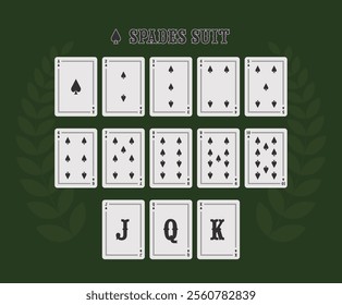 Poker Playing Cards Spades Suit Set vector illustration