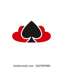 El póquer jugando cartas se adapta a los símbolos - Espadas y corazones. Reproduciendo iconos de la cubierta de la tarjeta aislados en blanco. Casino, juego, logo del partido