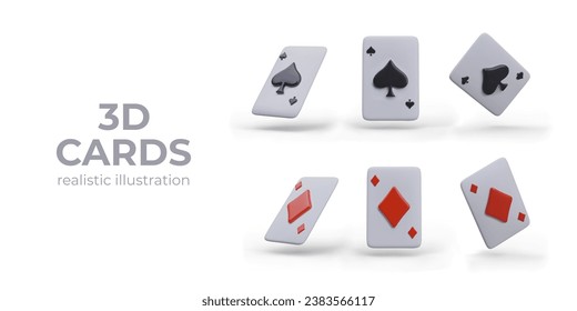 Poker playing cards with symbols. Object for board games. Poster for online casino website with cards. Vector illustration in 3D style with place for text