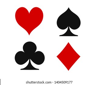 Poker playing cards vector illustration. Spade, heart, diamond, club symbol. Vector illustration isolated on white background for deck promo, ads, game, web and print design. Vegas casino poster.