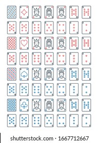 Poker Playing Cards vector line icons set. King, Queen, Jack and other card signs in outline style