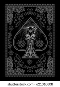 poker playing cards, vintage ace of spades angel of death